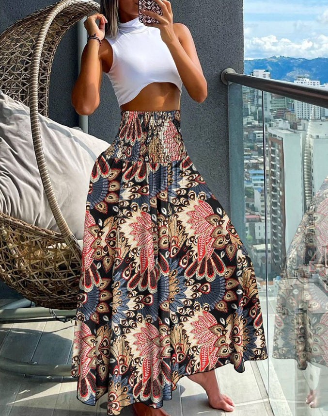 Brigitta | Women's Elastic Waist Skirt – Maxi Skirt in Blue