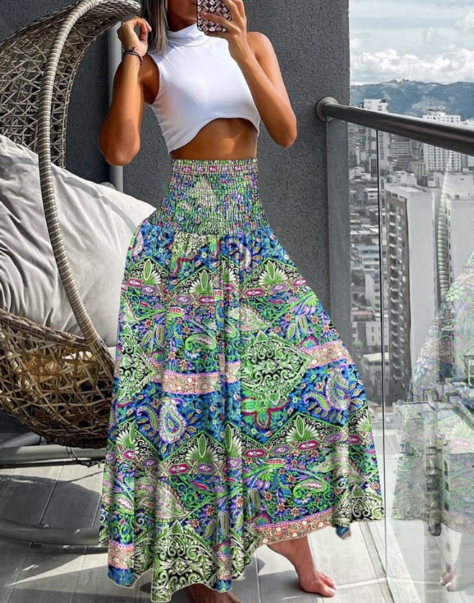 Brigitta | Women's Elastic Waist Skirt – Maxi Skirt in Green