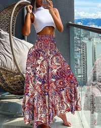 Brigitta | Women's Elastic Waist Skirt – Maxi Skirt in Red