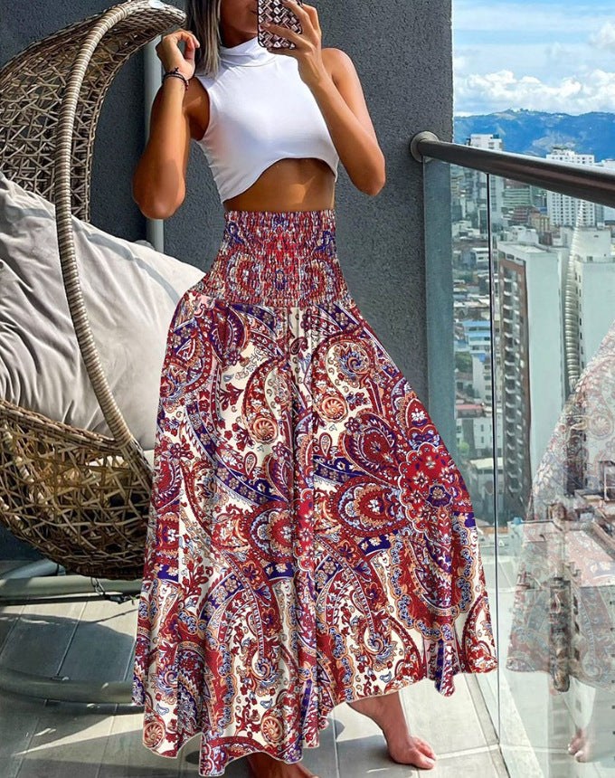 Brigitta | Women's Elastic Waist Skirt – Maxi Skirt in Red