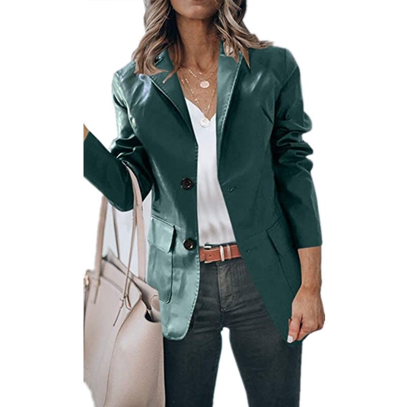 Brigitte | Women's Pockets Elegant Blazer in Black Green