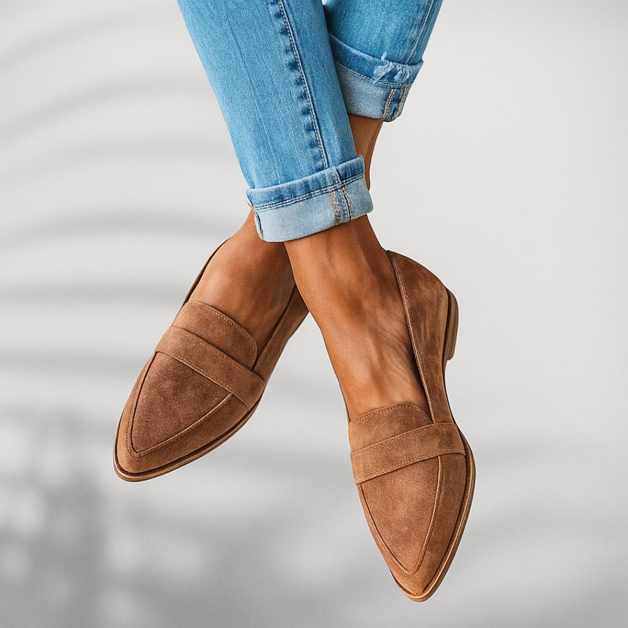 Brooke | Women's Pointed Toe Slip-On Loafers in Khaki