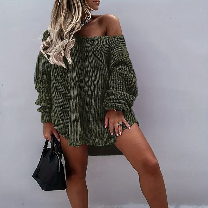 Cadence | Women's Oversized Knit Casual Dress in Olive Green