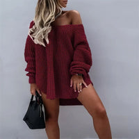 Cadence | Women's Oversized Knit Casual Dress in Wine Red