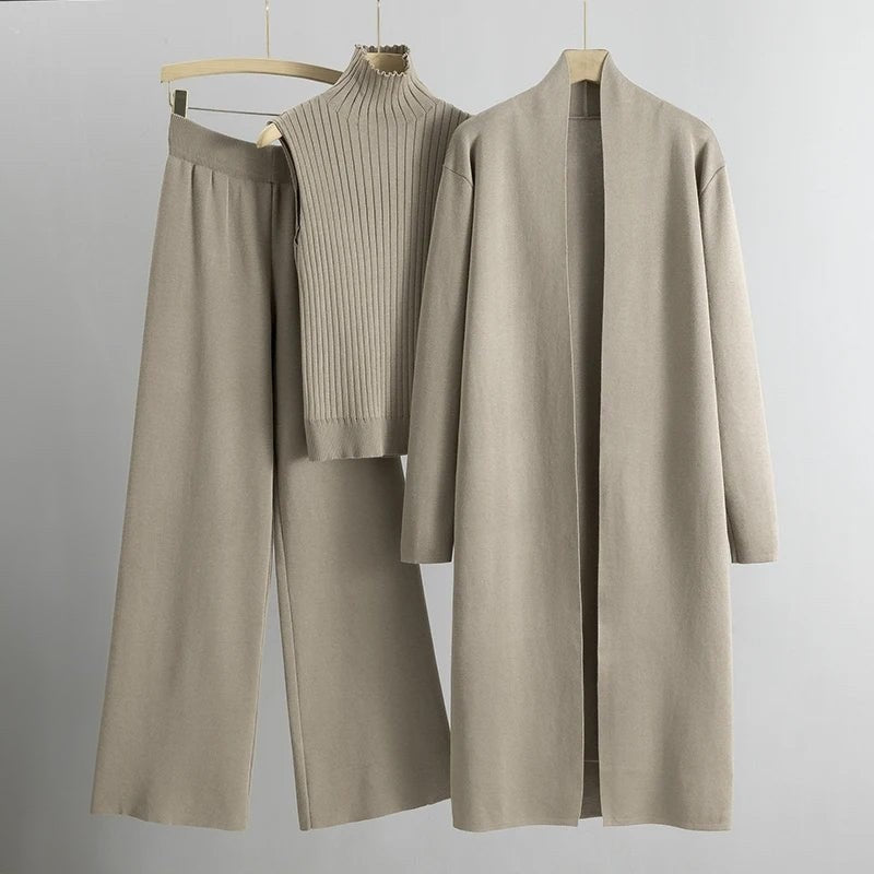 Cadence | Women's Matching Outfit With Layered Elements Three-Piece Set in Beige