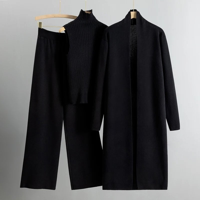 Cadence | Women's Matching Outfit With Layered Elements Three-Piece Set in Black