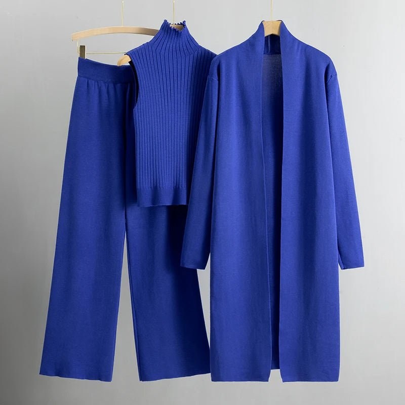 Cadence | Women's Matching Outfit With Layered Elements Three-Piece Set in Blue