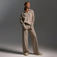 Caelia | Women's Knitted Top and Pants Tracksuit in Beige