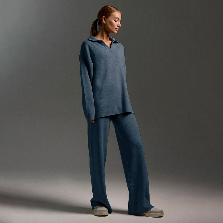 Caelia | Women's Knitted Top and Pants Tracksuit in Blue