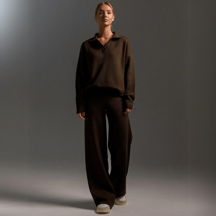 Caelia | Women's Knitted Top and Pants Tracksuit in Brown