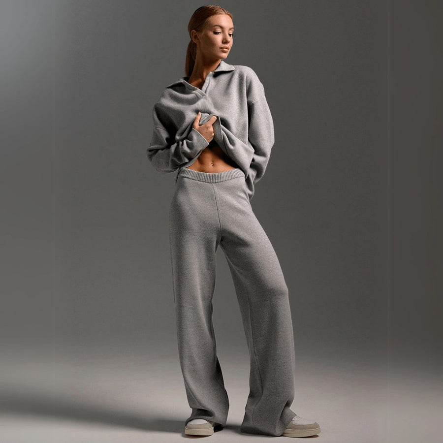 Caelia | Women's Knitted Top and Pants Tracksuit in Gray