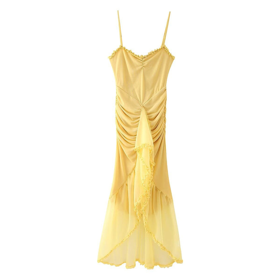 Caelia | Women's Ruffle Elegant Dress in Yellow