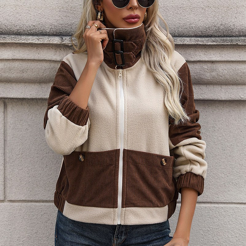 Caitriona | Women's Pockets Fleece Corduroy Fashionable Jacket in Brown