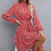 Calandra | Women's Waist Belt Belted Floral Midi Dress in Red