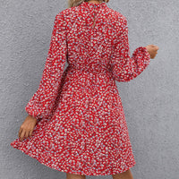 Calandra | Women's Waist Belt Belted Floral Midi Dress in Red
