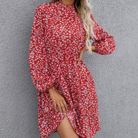 Calandra | Women's Waist Belt Belted Floral Midi Dress in Red