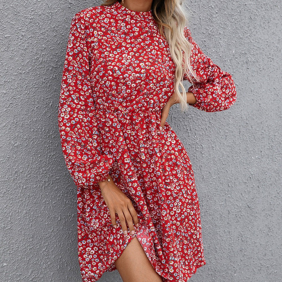 Calandra | Women's Waist Belt Belted Floral Midi Dress in Red