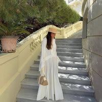 Calanthe | Women's V-Neck Ruffle Elegant Dress in White