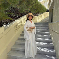 Calanthe | Women's V-Neck Ruffle Elegant Dress in White