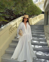 Calanthe | Women's V-Neck Ruffle Elegant Dress in White