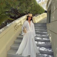 Calanthe | Women's V-Neck Ruffle Elegant Dress in White