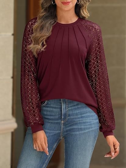 Calla | Women's Lace Elegant Top in Wine Red
