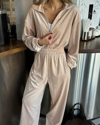 Calla | Women's Fleece Elegant Jumpsuit in Apricot