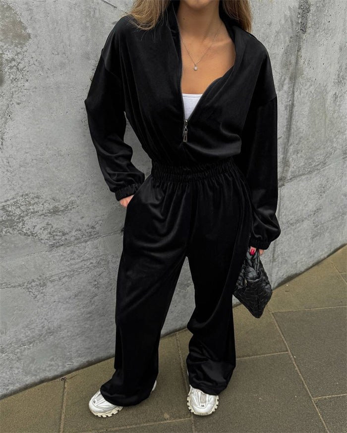 Calla | Women's Fleece Elegant Jumpsuit in Black