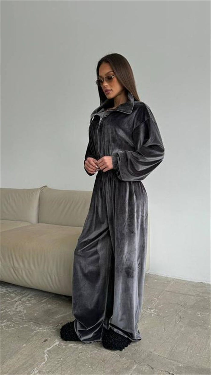 Calla | Women's Fleece Elegant Jumpsuit in Dark Gray