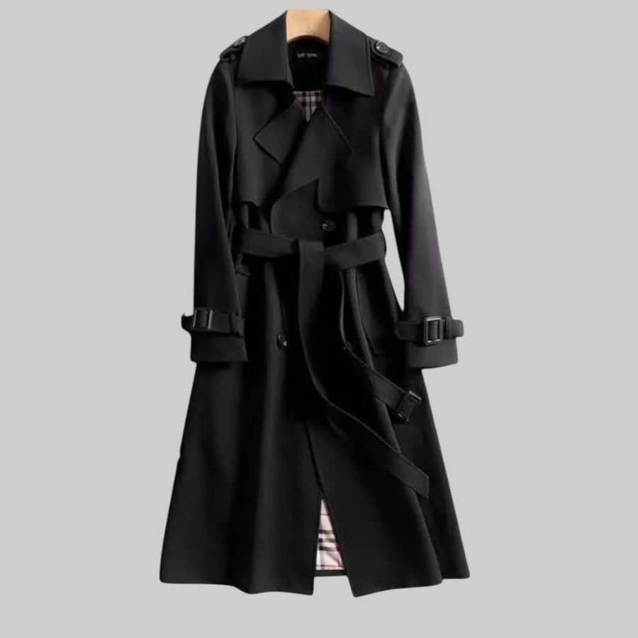 Calliope | Women's Belted Double Breasted Design Trench Coat in Black