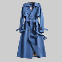 Calliope | Women's Belted Double Breasted Design Trench Coat in Blue