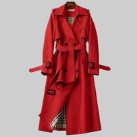 Calliope | Women's Belted Double Breasted Design Trench Coat in Red