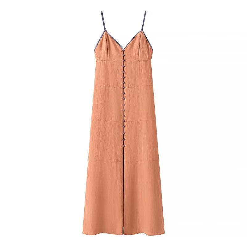 Calliope | Women's V-Neck Button Detail Dress – Casual Dress in Schokolad