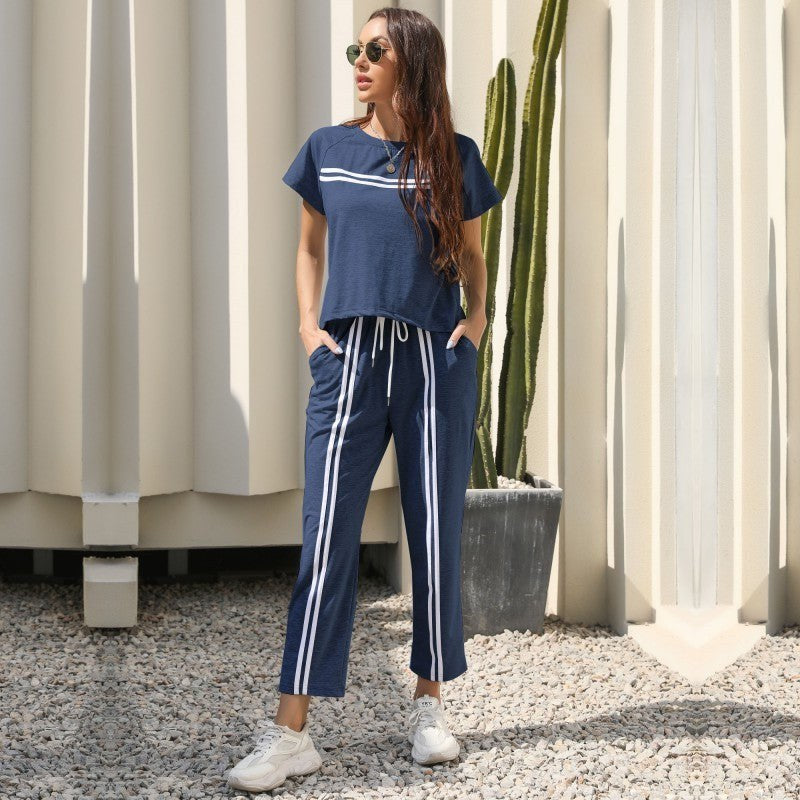 Calogera | Women's Elastic Waist Striped Two-Piece Set