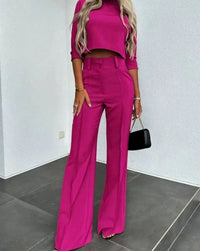 Camille | Women's Cropped Matching Top High-Waist Wide-Leg Pants Two-Piece Set