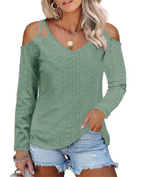 Camille | Women's V-Neck Elegant Shirt in Green
