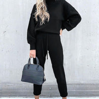 Candace | Women's Cozy Two-Piece Tracksuit Outfit Relaxed Drawstring Jogger Set in Black