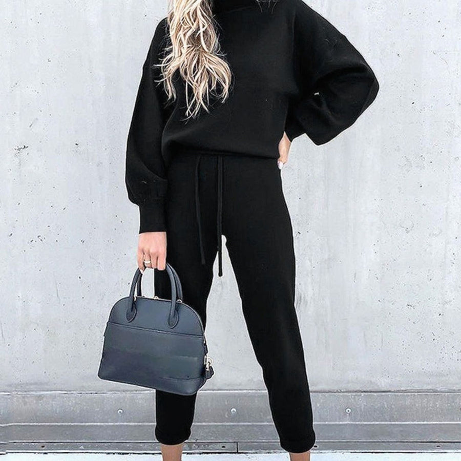Candace | Women's Cozy Two-Piece Tracksuit Outfit Relaxed Drawstring Jogger Set in Black