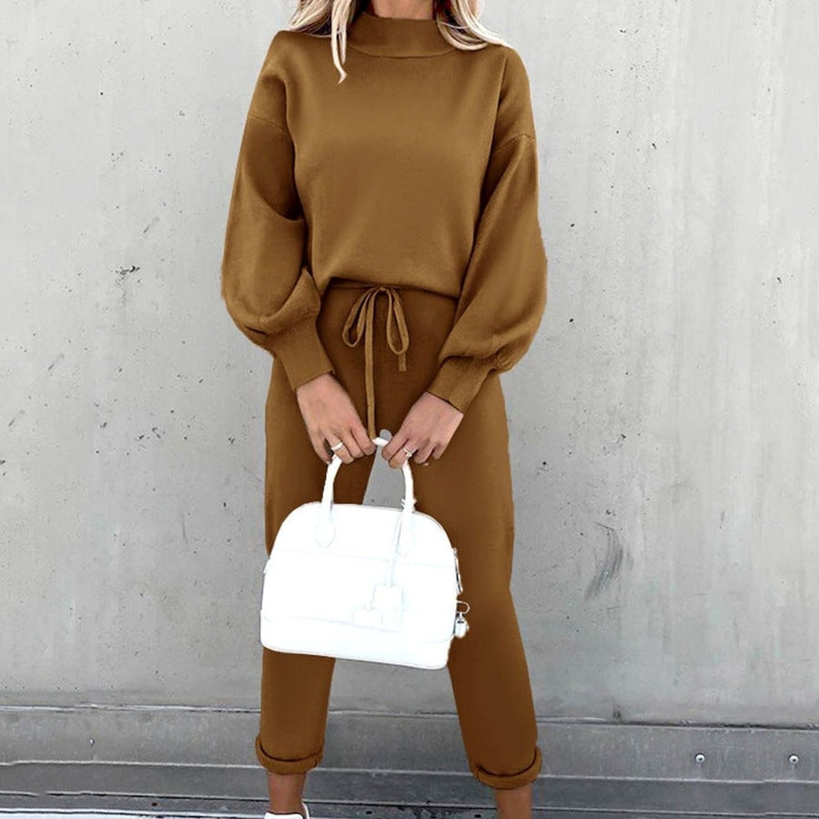 Candace | Women's Cozy Two-Piece Tracksuit Outfit Relaxed Drawstring Jogger Set in Coffee