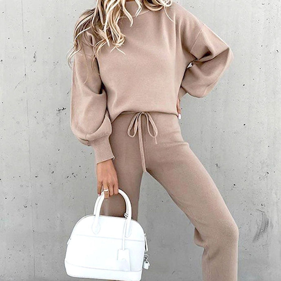 Candace | Women's Cozy Two-Piece Tracksuit Outfit Relaxed Drawstring Jogger Set in Gray Pink