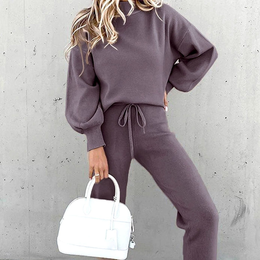 Candace | Women's Cozy Two-Piece Tracksuit Outfit Relaxed Drawstring Jogger Set in Purple