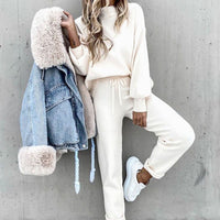 Candace | Women's Cozy Two-Piece Tracksuit Outfit Relaxed Drawstring Jogger Set in White