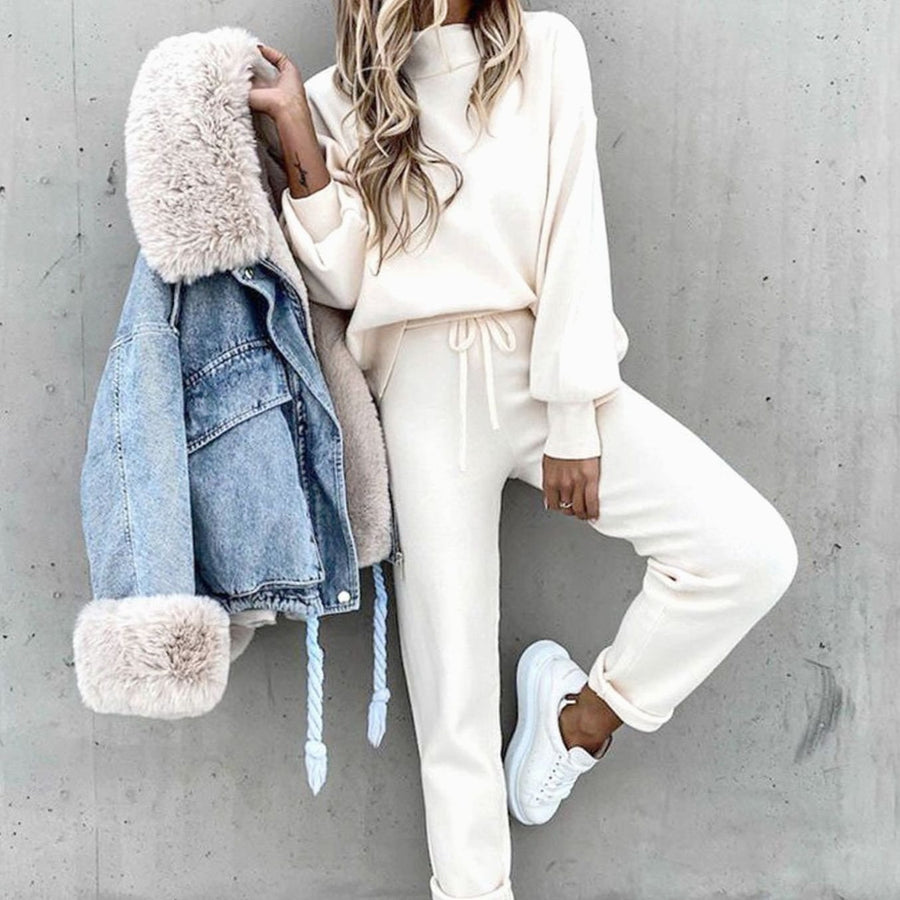 Candace | Women's Cozy Two-Piece Tracksuit Outfit Relaxed Drawstring Jogger Set in White