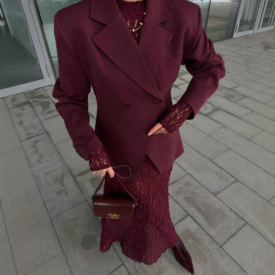Caprice | Women's Lace Maxi Dress in Wine Red