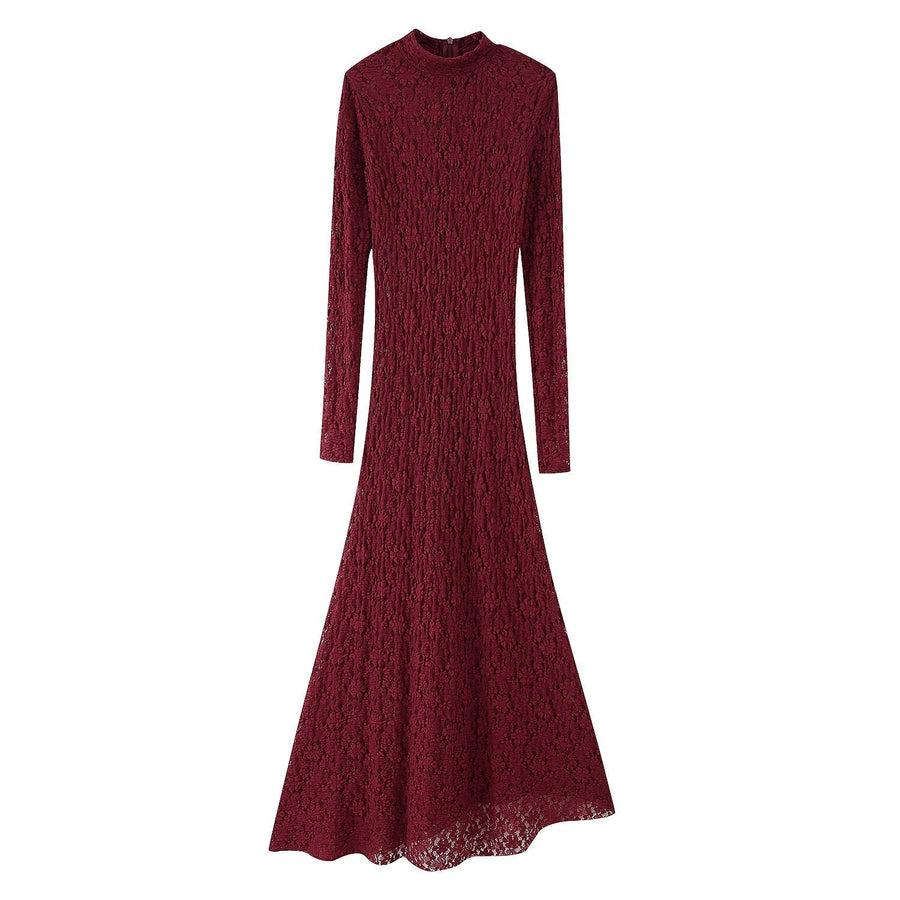 Caprice | Women's Lace Maxi Dress in Wine Red