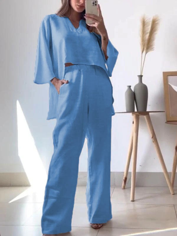 Cara | Women's Elegant Casual Two-Piece Set in Blue