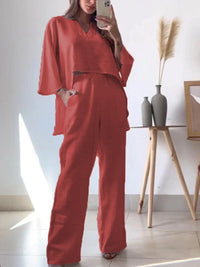 Cara | Women's Elegant Casual Two-Piece Set in Red