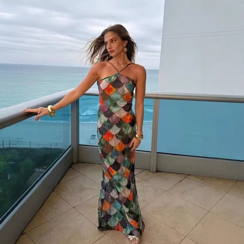Carantoc | Women's Flowing Maxi Dress in Multicolor
