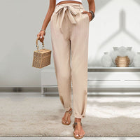 Caridad | Women's Waist Belt Belted Elegant Casual Pants – Dress Pants in Apricot