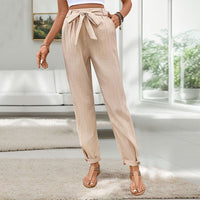 Caridad | Women's Waist Belt Belted Elegant Casual Pants – Dress Pants in Apricot